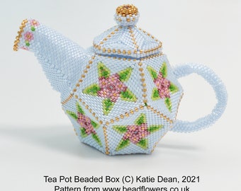 Tea Pot Beaded Box Tutorial/Beading Pattern. Downloadable PDF. Peyote stitch bead weaving project for intermediate to advanced beaders.