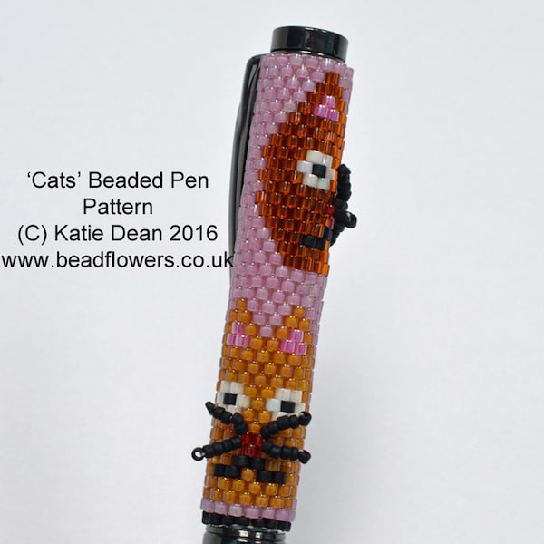 Beaded Pen Pattern with Cat and Paw Prints Design. Peyote stitch tutorial to fit Slimline beadable pens. Designed by Katie Dean