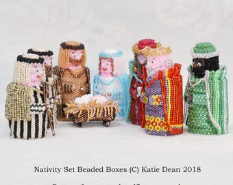 Beaded Nativity Pattern to make Mary, Joseph, Crib, Kings and Shepherds as beaded box figures