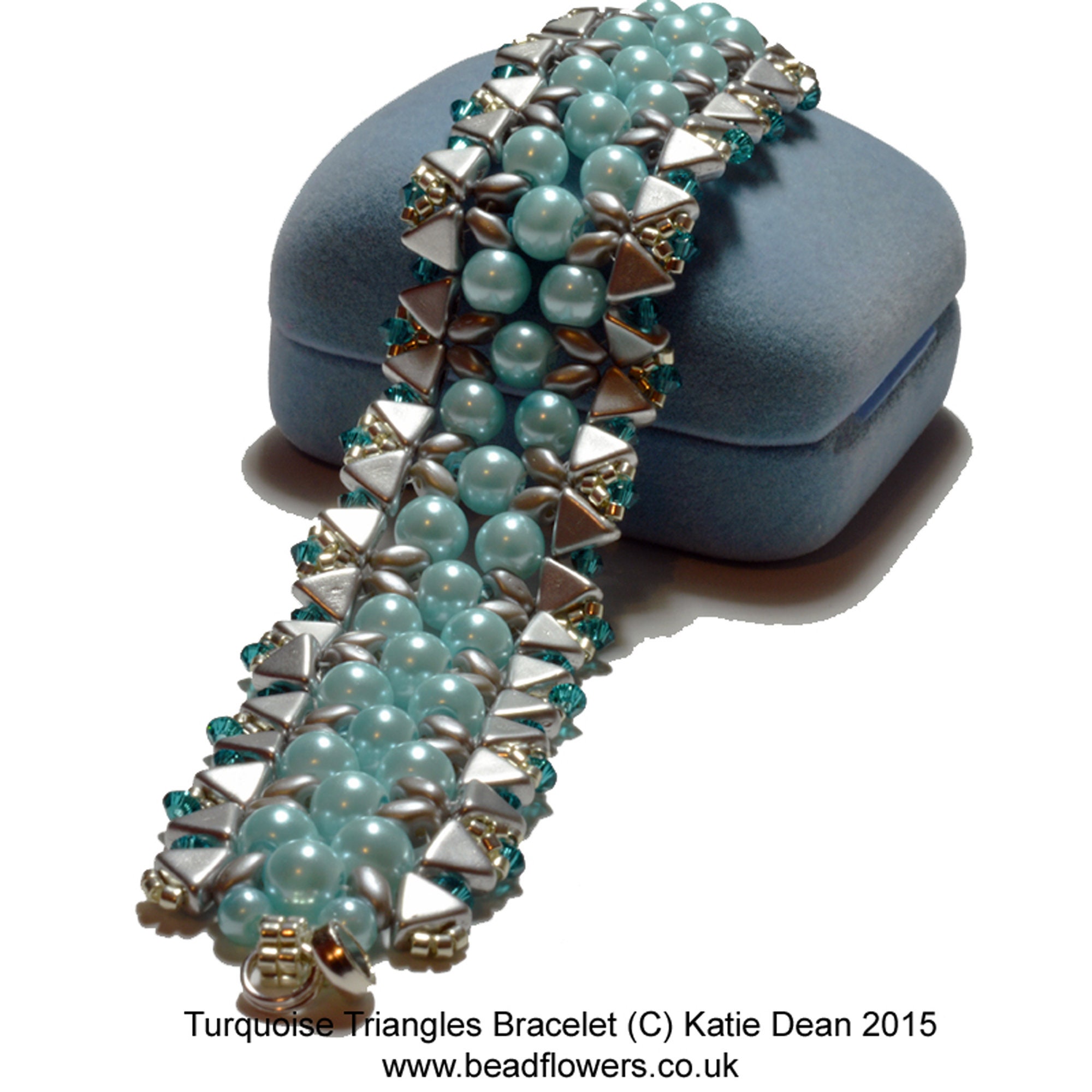 Kheops and Pearls Bead Bracelet Tutorial/beading Pattern to make "Turquoise Triangles Bracelet", designed by Katie Dean, Beadflowers