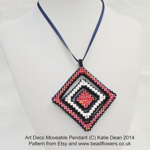 Art Deco Pendant Tutorial. Peyote stitch pendant with moveable layers to match to any outfit, designed by Katie Dean
