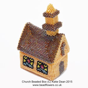 Church beaded box pattern/tutorial using Delica beads and working in Peyote stitch, designed by Katie Dean