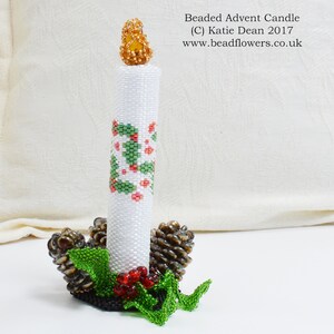 Beaded Advent Candle Tutorial using Peyote stitch to make a life-size 3D beaded ornament. Designed by Katie Dean
