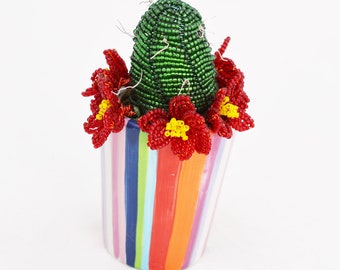 French Beaded Cactus Pattern/Tutorial for a traditional beaded cactus in flower, designed by Katie Dean, Beadflowers