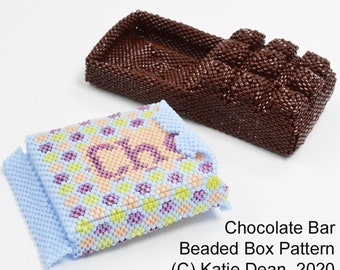 Chocolate Bar Beaded Box Pattern. Peyote Stitch Tutorial Using Size 11 Delicas and Dimensional Beading Techniques, by Katie Dean