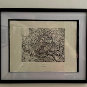 Landlechse Galapagos. Kaltnadelradierung. Intaglio fine art original handgefertigt limitierte Auflage von 12 Stück . Sammlerstück. Verkaufsunterstützende Erhaltung
