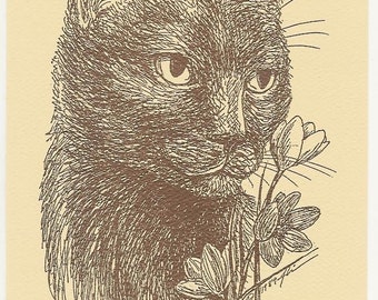 Floral Cats Russian Blue Card and Stationery Set