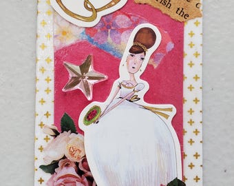 Mini Handmade Original Art - Wedding Theme Collage - Star and Rose, Pink