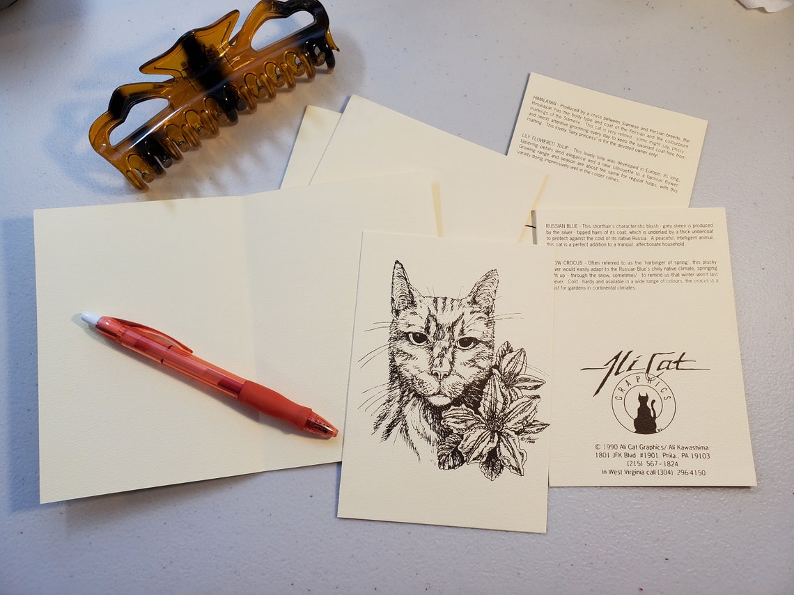 Set of 12 Assorted Floral Cat Note Cards - Etsy