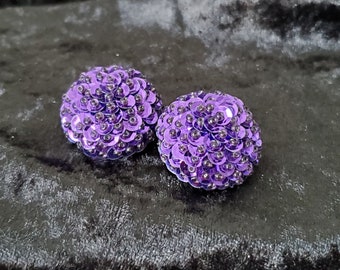 Sequin and Beaded Purple Button Vintage Clip Earrings