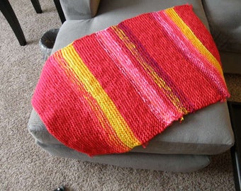 Hand-Knit SQUISHY RUG - for Kitchen, Bathroom, Pets- "Fiesta Red"