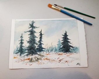 Original Art Watercolor Landscape Study Winter Scene