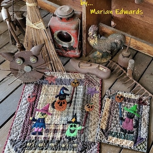 PDF Downloadable Pattern Prim Whimsical Wool Appliqué Halloween Quilts / Wall hangings - Merrie Little Witches by Marian Edwards