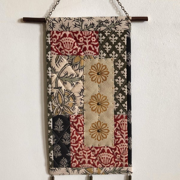 Quilted Fabric Collage Textile Wall Hanging - Bohemian Decor