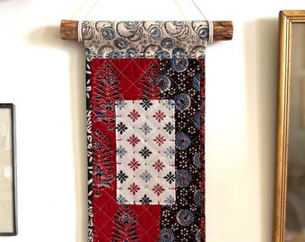 Bohemian Quilted Wall Hanging: Textile Art with Denim Backing