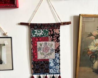 Bohemian Style Decor - Fabric Collage Wall Hanging - Slow Stitch Wall Art
