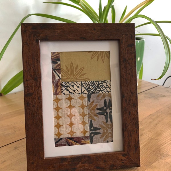 Small Framed Fabric Collage - 5" x 7" - Printed Textile Art