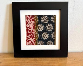 Visible Mending Fabric Collage Art – Stitched Indian Fabric Fragments (5"x5")