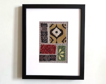 Framed Stitched Fabric Collage - Visible Mending as Decorative Art
