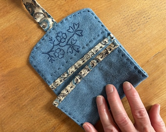 Hand Stitched Denim Needle Case: Wool Felt Needle Minder