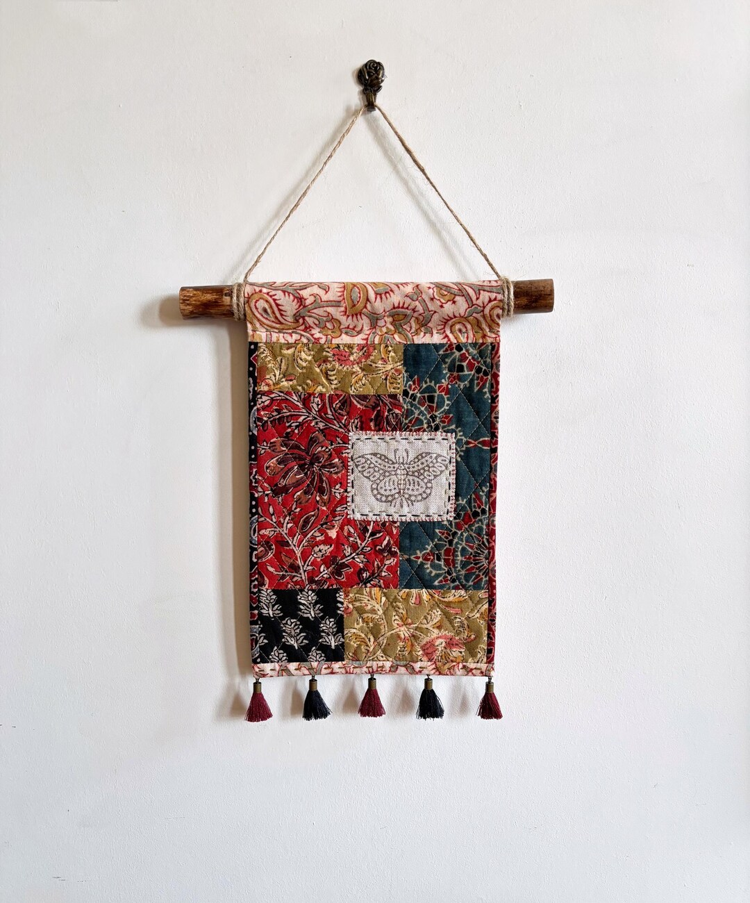 Bohemian Style Fabric Wall Decor - Wall Hanging - Textile Art - Etsy - Fabric Wall Hanging Decor
