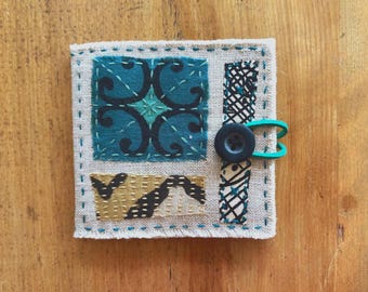 Handmade Needle Book - visible mending patching and stitches - One of a Kind - Usable Art