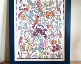 Whimsical Animal Tree Art Print – Children's Nursery Wall Decor (11x14 inch)
