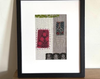Framed Textile Art - Fabric Collage - Embroidery Art