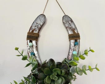 Simply Succulent- Handmade Horseshoe Wall Hanging Decor- Lucky Horseshoe