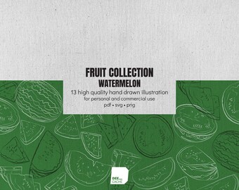 Kolekcja 13 ilustracji arbuza | Ręcznie rysowana linia owoców | Wysokiej jakości grafika wektorowa | Pobieranie cyfrowe | Wykorzystanie komercyjne