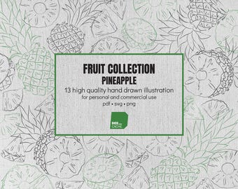 Kolekcja 13 ilustracji ananasa | Wysokiej jakości ręcznie rysowana egzotyczna linia owoców | Pobieranie cyfrowe | Użytek komercyjny