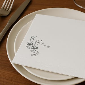 Personalisierte Hochzeits-Servietten mit Initialen und Datum, kundenspezifische Cocktail-Serviette mit Champagnerglas-Design