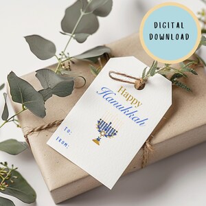 Etiquettes cadeaux imprimables de Hanoucca | Étiquettes cadeaux pour fêtes juives Happy Hanukkah