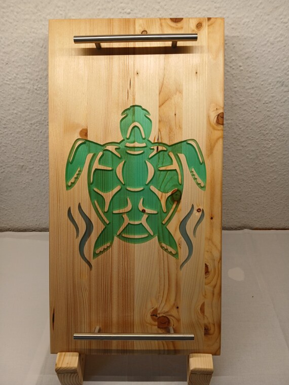 Handgefertigtes Holz-serviertablett Mit Schildkröten-motiv – Epoxidharz Frühstückstablett, Unikales Design