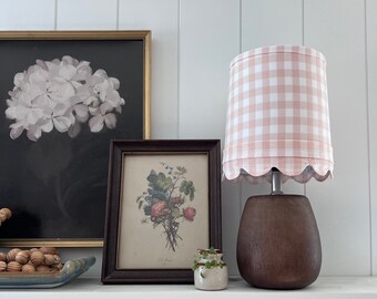 Peachy Pink Gingham Check Scallop Edge Small Lampshade