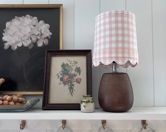 Peachy Pink Gingham Check Scallop Edge Small Lampshade