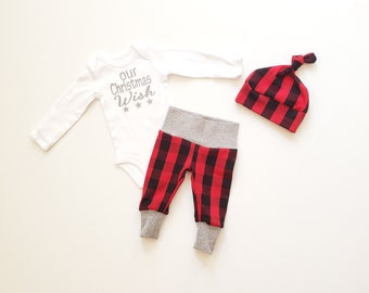 Baby's First Christmas Outfit. Baby Boy First Christmas Personalized Outfit. Christmas Coming Home Outfit. Buffalo Plaid.