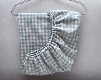 Sage Green Gingham Baby Bedding Fitted Crib Sheet Mini Crib Fitted Sheet Changing Pad