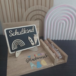 Presente para matrícula escolar Decoração de madeira personalizada para alunos com mini quadro negro, parabéns e caneta Presente para matrícula escolar menina menino
