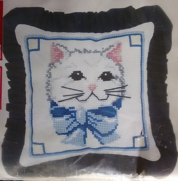 Cat Pillow Embroidery Kit Counted Cross Stitch Pillow 14 Etsy