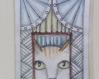 Mini Original Cat Zen Doodle Art Card - Help Rescued Cats