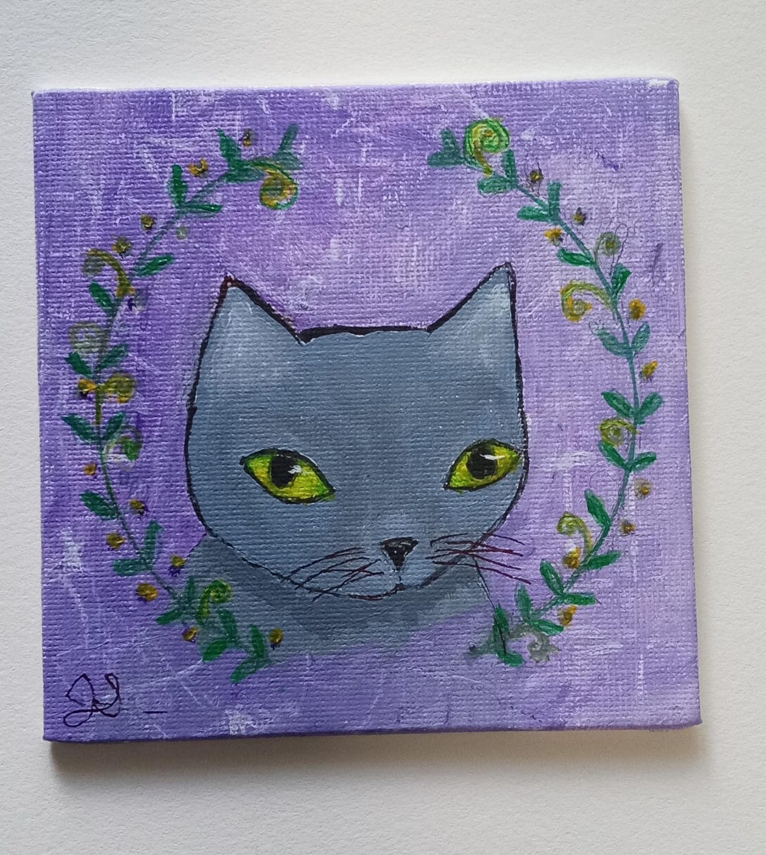 Cute Cat Mini Portrait – 4 Inch Square Cat Art, Original Acrylic Animal ...