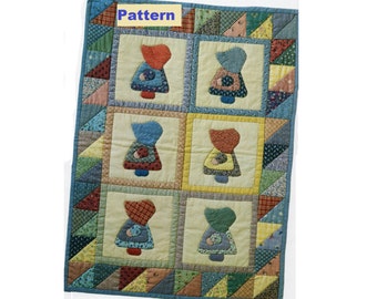 Sunbonnet Sue Doll Quilt PDF Sewing PATTERN - Wall Hanging - 16" x 22"