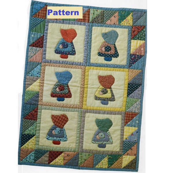 Sunbonnet Sue Doll Quilt PDF Sewing PATTERN - Wall Hanging - 16" x 22"