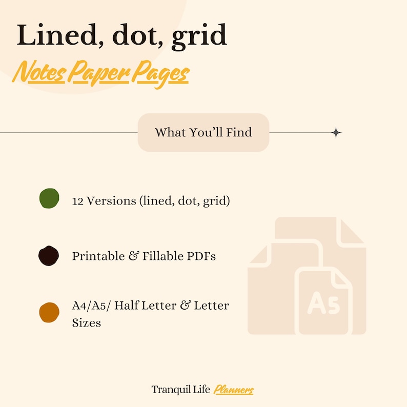 Notes, Lined, Graph & Dot Grid Paper Pages Bundle Printable, 12 ...