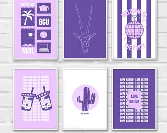 Lopes Up Vibes Only – GCU Digital Wall Art in Purple & White with Cactus, Arizona, and School Spirit for College Girls