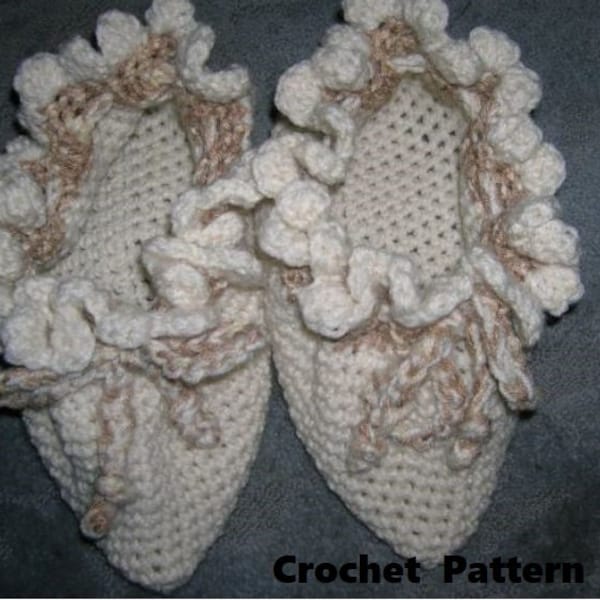 Pattern Easy  Slippers Ruffle, Crochet House-Shoes