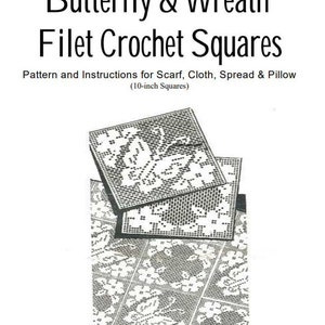Bedspread Crochet Filet Butterfly Squares, Crochet Pattern Pdf Buffet Doilies Filet