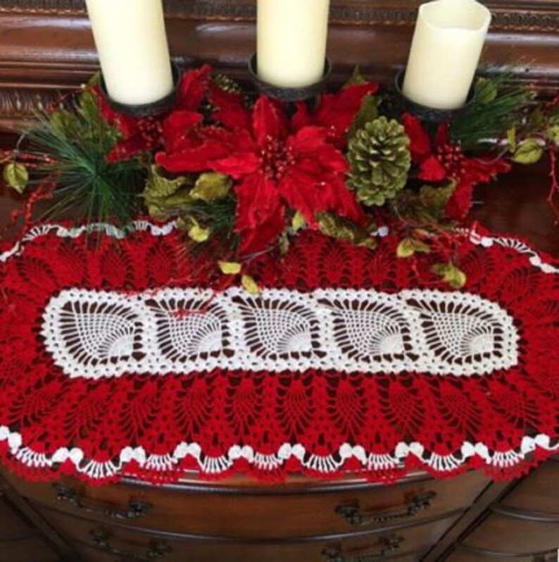 Oval Pineapple Topper Crochet Doily Table Runner Scarf Crochet Etsy