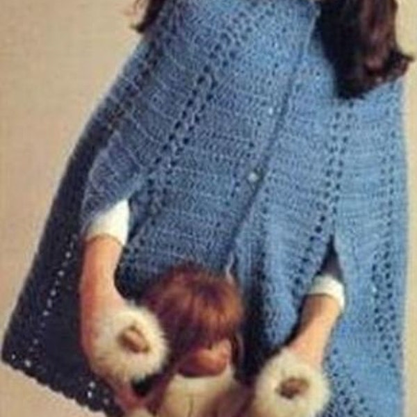 Poncho Cape Pattern, Crochet Vintage Children's Clothing